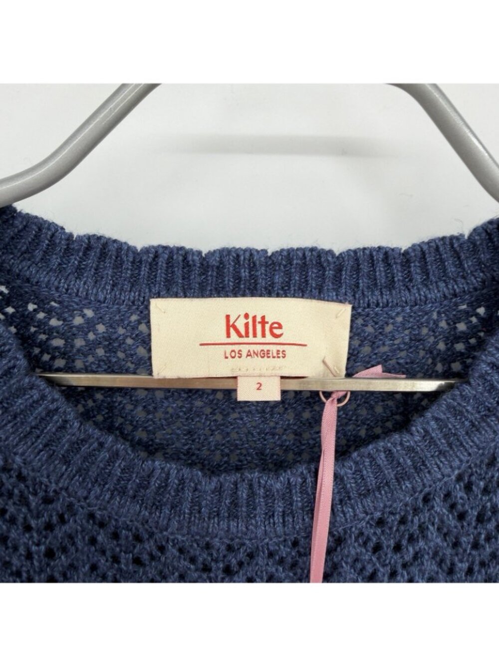 Kilte Collection Nicci Tee in Navy Crochet Knit Cotton-Cashmere 2/M $215 - Picture 5 of 9
